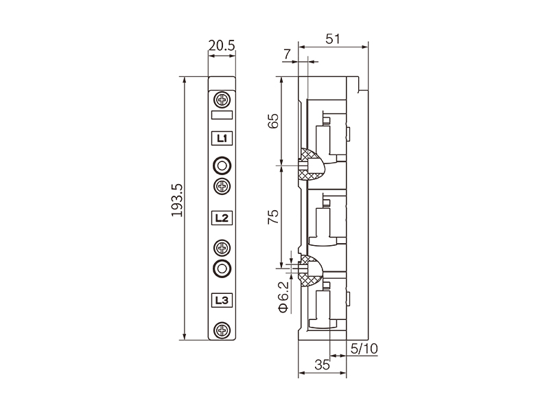 DN52508的外形尺寸信息 金萊勒DN52508母線支架外形尺寸圖.jpg